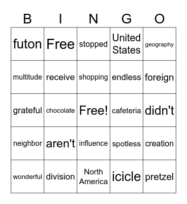 List 24 Bingo Card