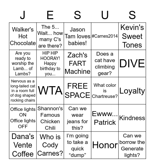Gateway Worship Bingo Card