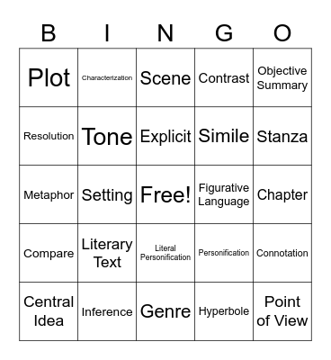 Literary Terms Bingo Card