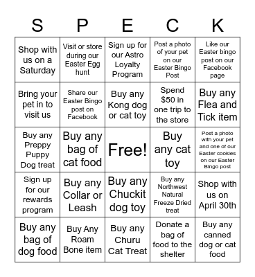 Speck's Columbus Easter Bingo Card