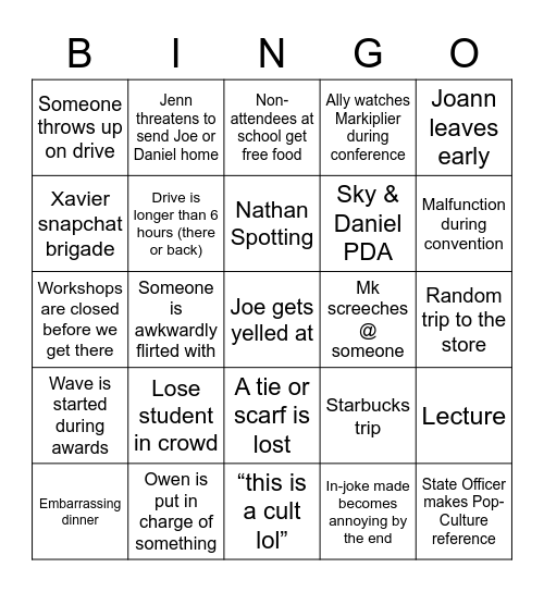 State Convention Bingo Card