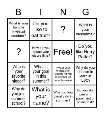 Let me know about you! Bingo Card