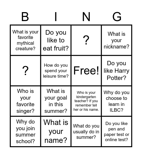 Let me know about you! Bingo Card