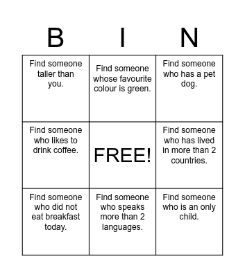 Ice Breaker Bingo Card