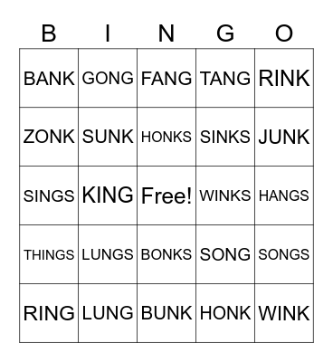 NG AND NK ENDINGS Bingo Card