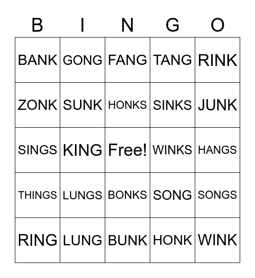 NG AND NK ENDINGS Bingo Card