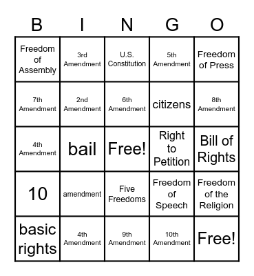 The Bill of Rights Bingo Card