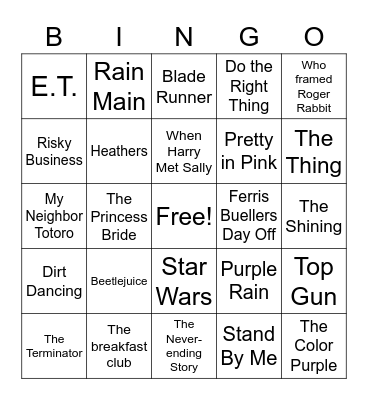 80's Movies Bingo Card