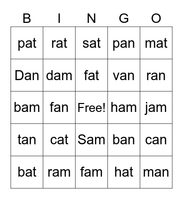 CVC Family Bingo Card