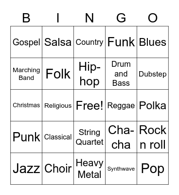Music Genre Bingo Card
