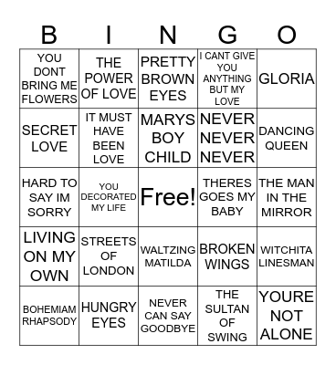 TRAMORE Bingo Card