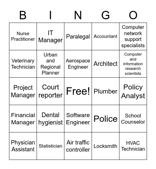 Career Bingo Activity Bingo Card