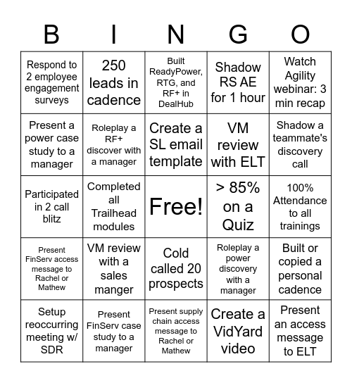 RS AE Bootcamp BINGO Card