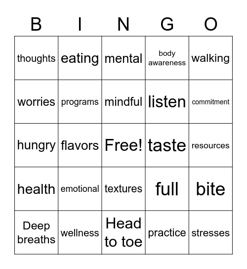 Be Mindful Bingo Card