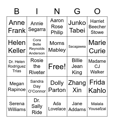 Women's History Month BINGO Card