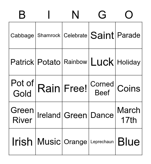 St. Patrick's Day Bingo Card