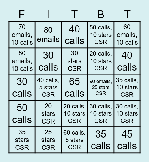 Fitbit Bingo Card