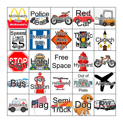 Road Trip Bingo Card