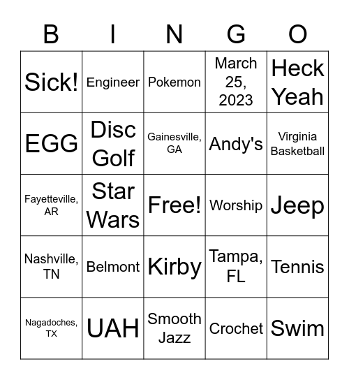 Untitled Bingo Card