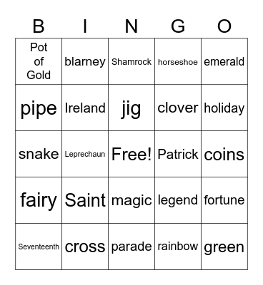 Saint Patrick's Day Bingo Card