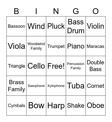 Instruments Bingo Card