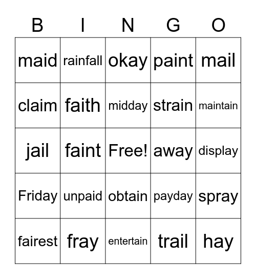 Double Vowels ai & ay Bingo Card