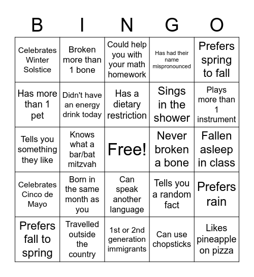 Find someone who... Bingo Card