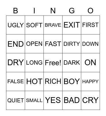 ANTONYM BINGO Card