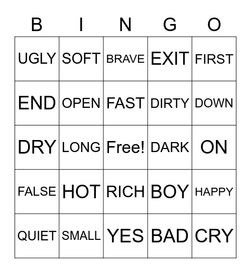 ANTONYM BINGO Card