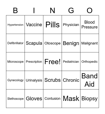 Medical Bingo Card