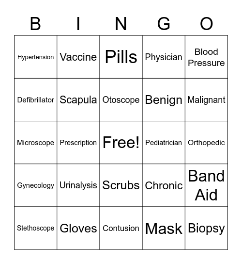 Medical Bingo Card