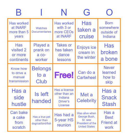 INARF BINGO Card