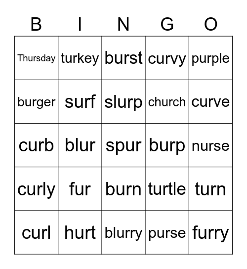 Ur words Bingo Card