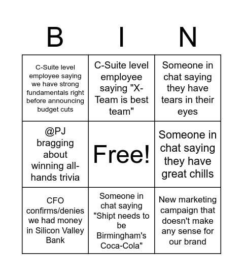 March All-Hands Bingo Card