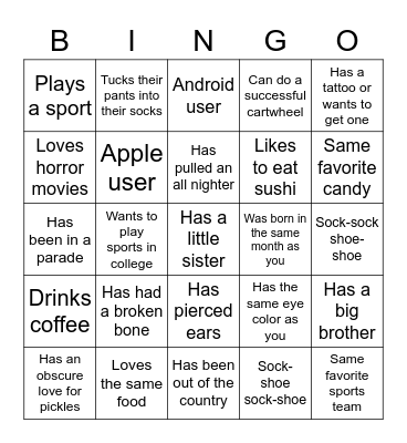 FIND SOMEONE WHO Bingo Card