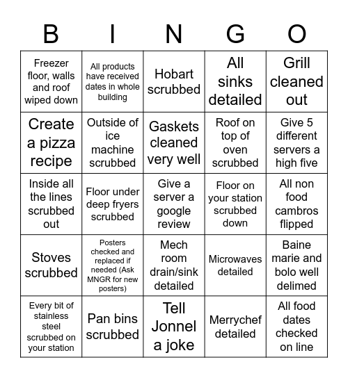 HOH Cleaning bingo! Bingo Card