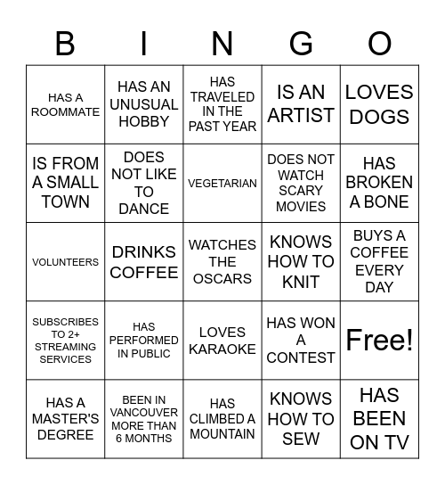 Conversation Bingo Card