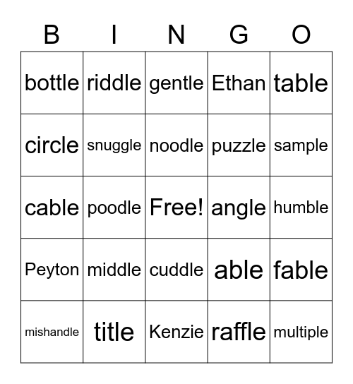Untitled Bingo Card