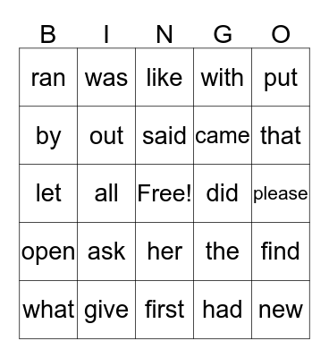 Word Wall Review Bingo Card