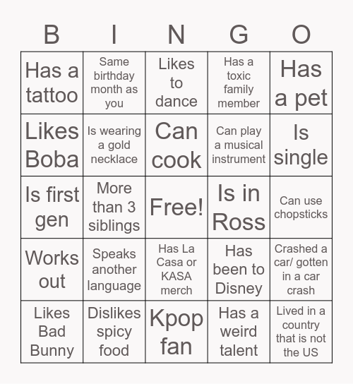 MINGLE BINGO Card