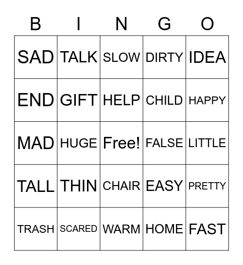 SYNONYM BINGO Card