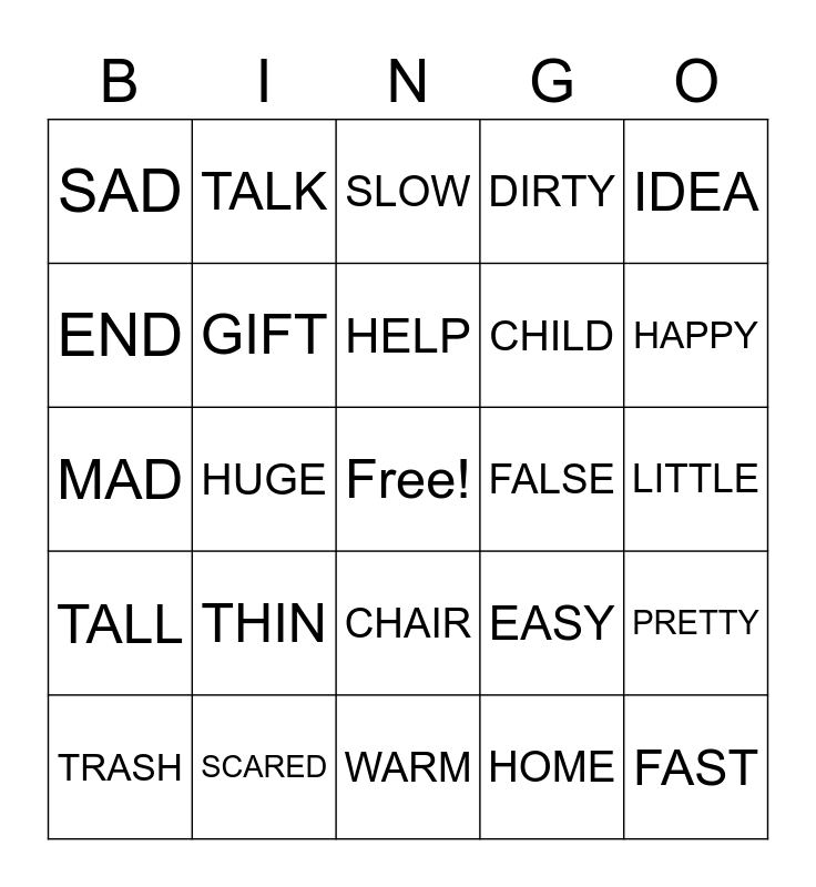 SYNONYM BINGO Card