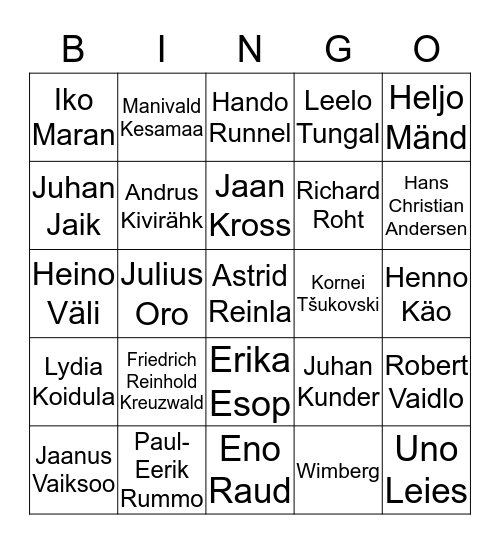 KIRJANIKUD Bingo Card