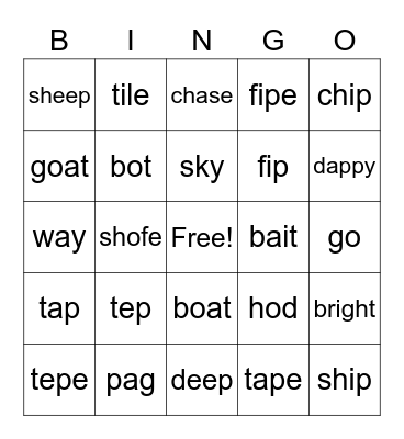 Phonics Bingo-Short/Long Vowels + Magic 'e' Bingo Card