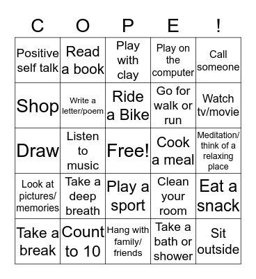 Coping Skills Bingo! Bingo Card