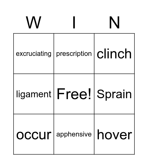 Vocabulary Bingo Card