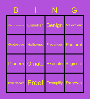 Vocabulary Lesson 11 Bingo Card