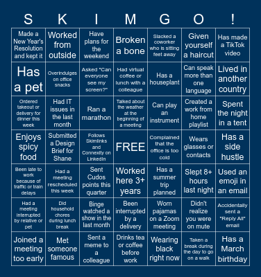 MARKETING BINGO (AKA SKIMGO!) Bingo Card