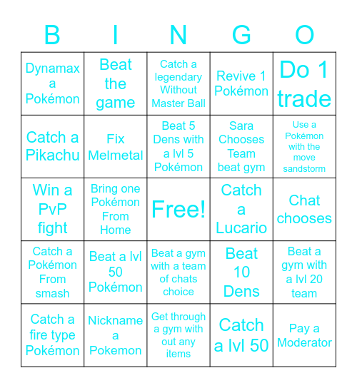 Pokémon Stream Bingo Card