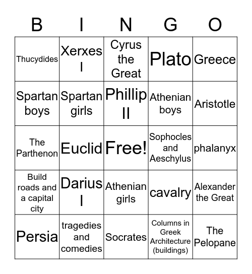 Chapter 9: The Greek World Bingo Card
